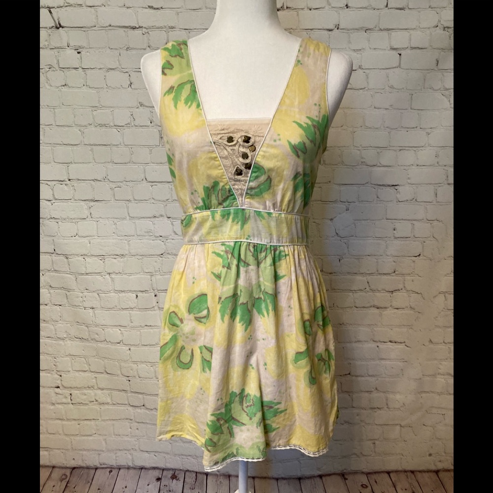 Free People Sundress Yellow/Cream Floral  Size 6